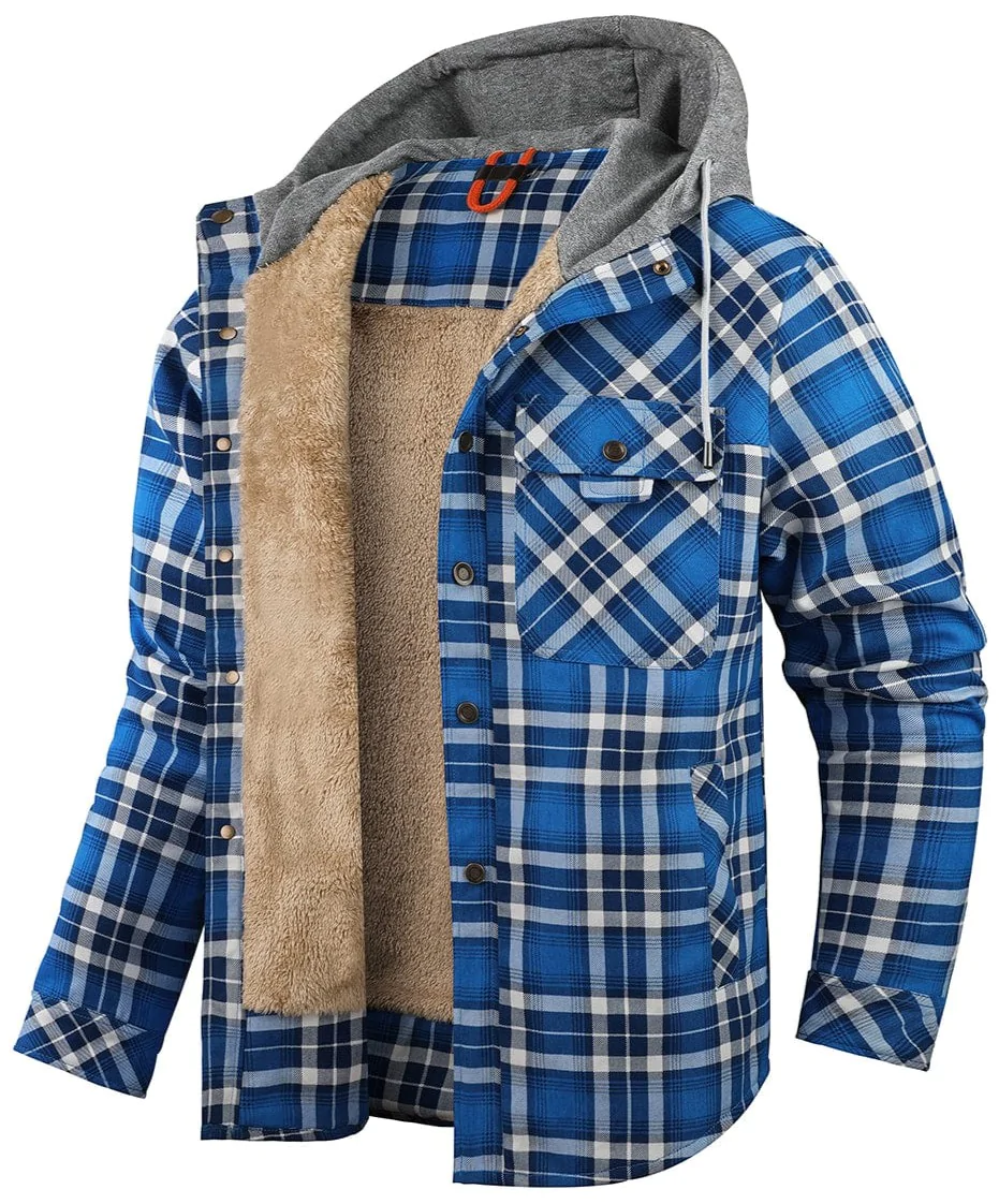 Insulating Cozy Mens Hoodie Jacket - Plaid Fleece Lined - Image 4