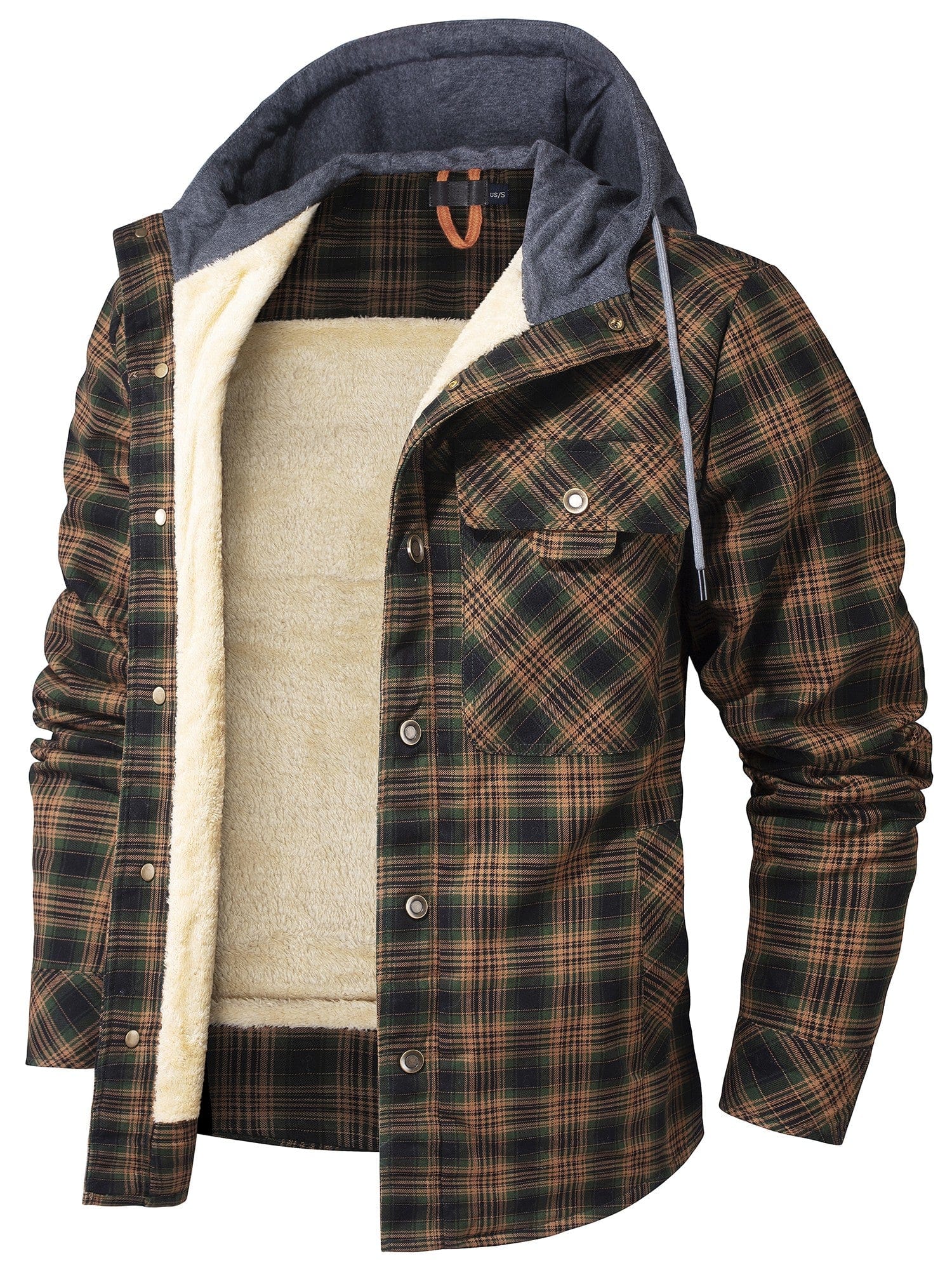 Insulating Cozy Mens Hoodie Jacket - Plaid Fleece Lined - Image 7
