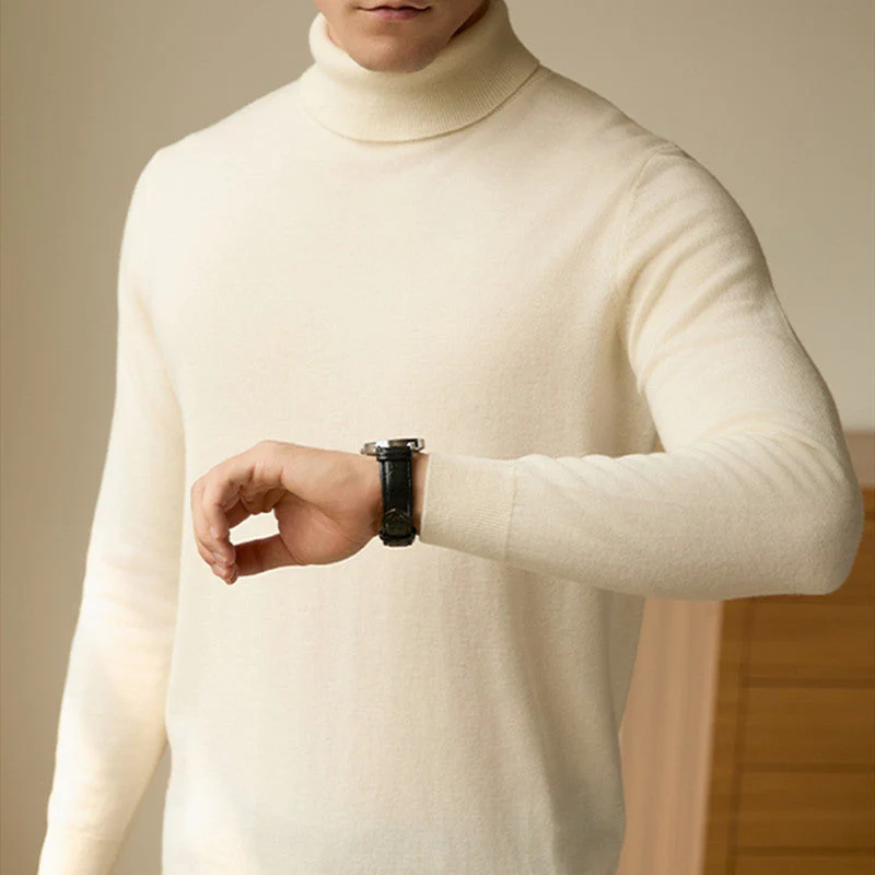 Insulating Flattering Mens Turtleneck Sweater - Slim Wool