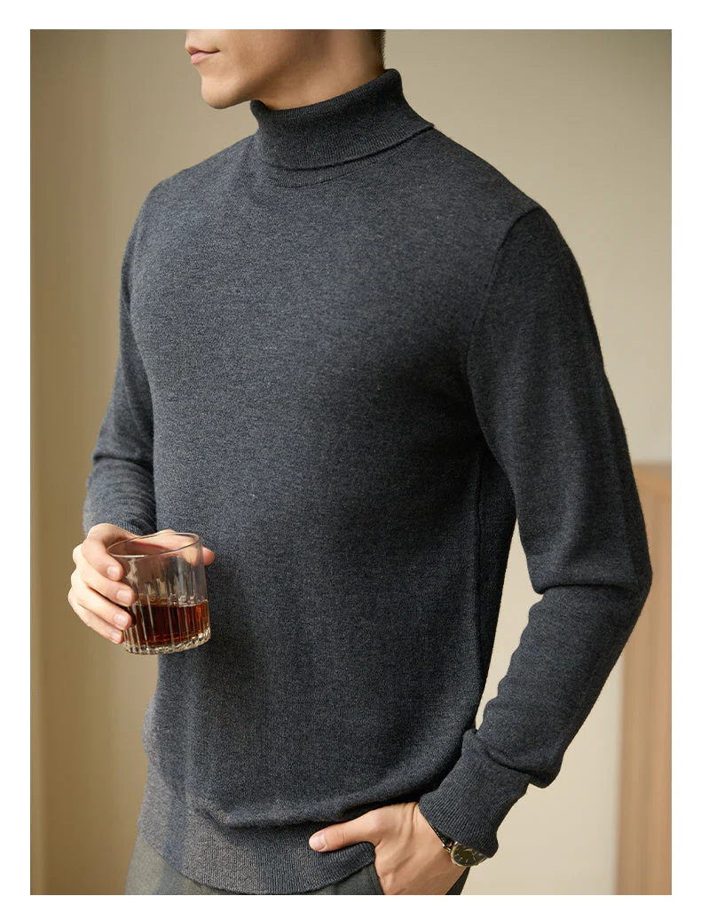 Insulating Flattering Mens Turtleneck Sweater - Slim Wool - Image 4