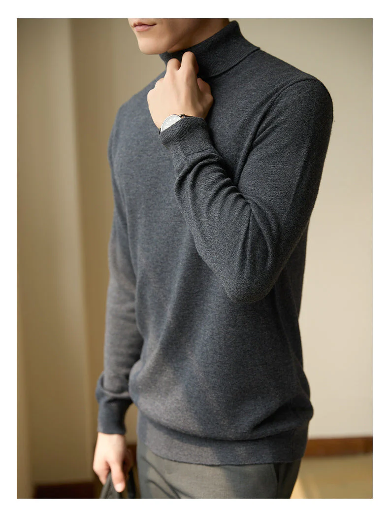 Insulating Flattering Mens Turtleneck Sweater - Slim Wool - Image 6