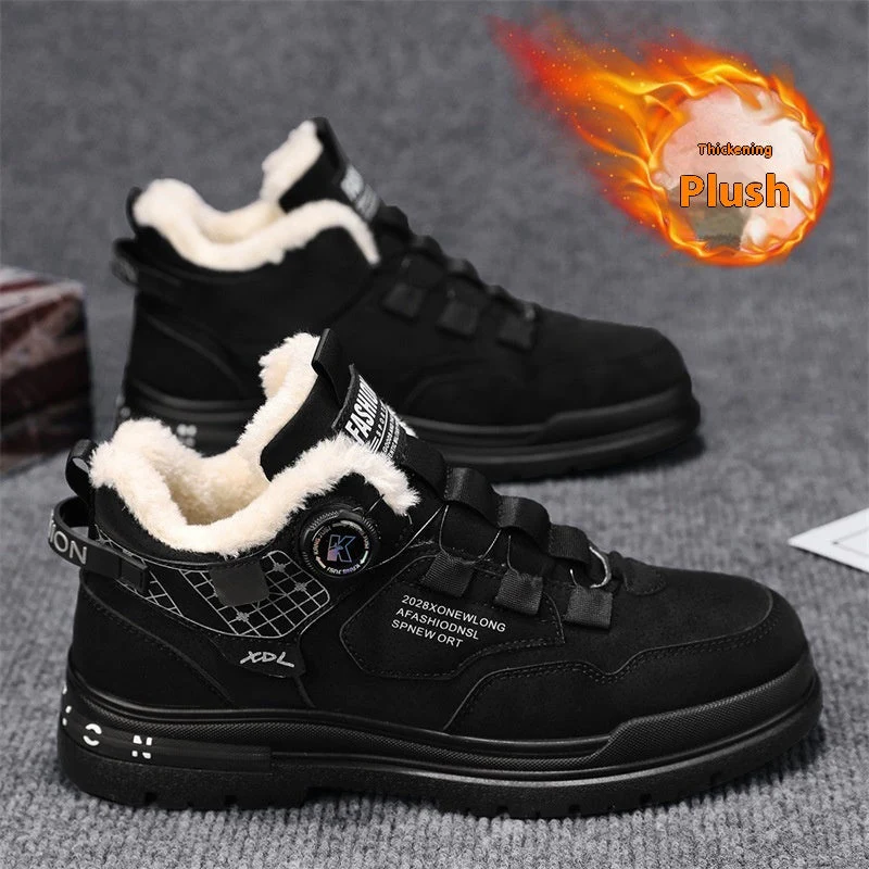 Insulating Men’s Casual Shoes - Chunky Ankle, Leather, Warm