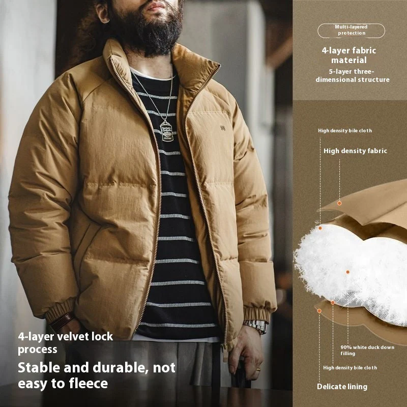 Insulating Men's Down Jacket - Boxy Puffer, Nylon, For City - Image 4
