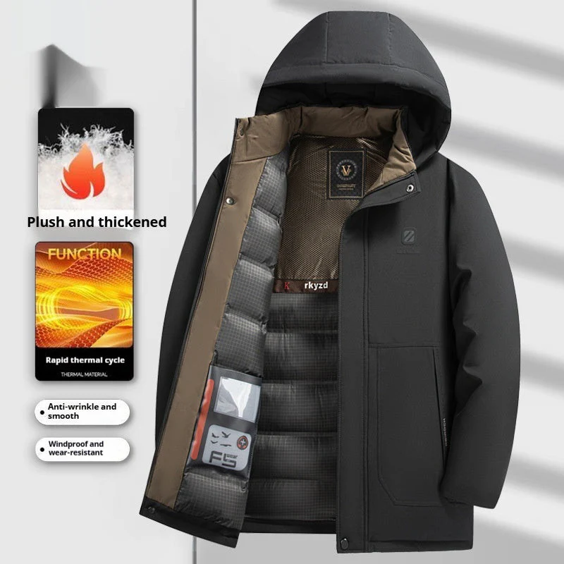 Insulating Men’s Down Parka - Hooded Corduroy, Winter Ready - Image 5