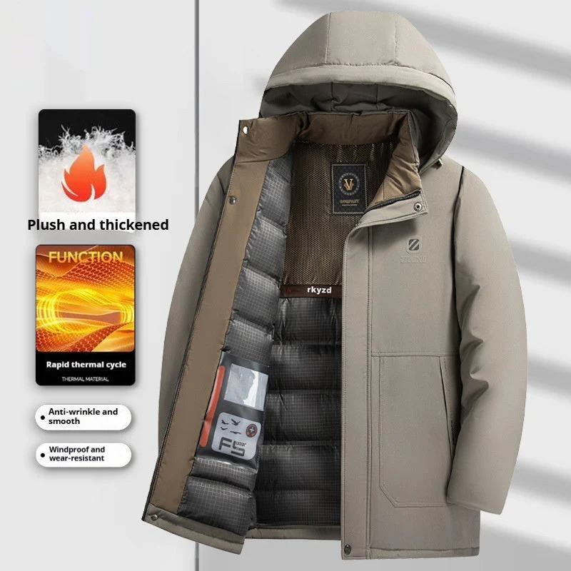 Insulating Men’s Down Parka - Hooded Corduroy, Winter Ready - Image 6