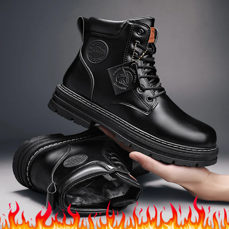 Insulating Men's Lace-Up Boots - Round Toe, PU, For Winter - Image 10