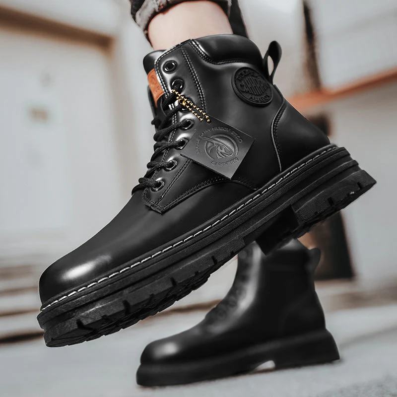 Insulating Men's Lace-Up Boots - Round Toe, PU, For Winter - Image 2