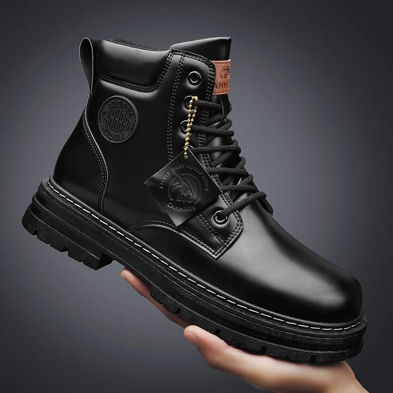 Insulating Men's Lace-Up Boots - Round Toe, PU, For Winter - Image 9