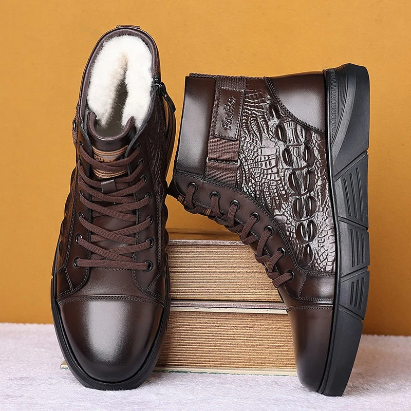 Insulating Men's Leather Boots - High Top, Fur Lined Winter - Image 2