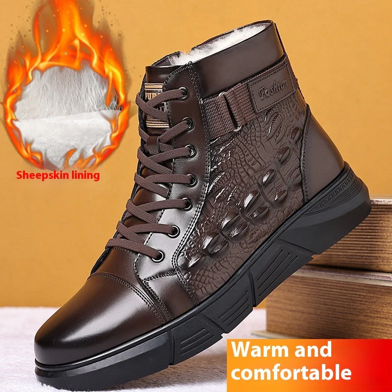Insulating Men's Leather Boots - High Top, Fur Lined Winter - Image 3
