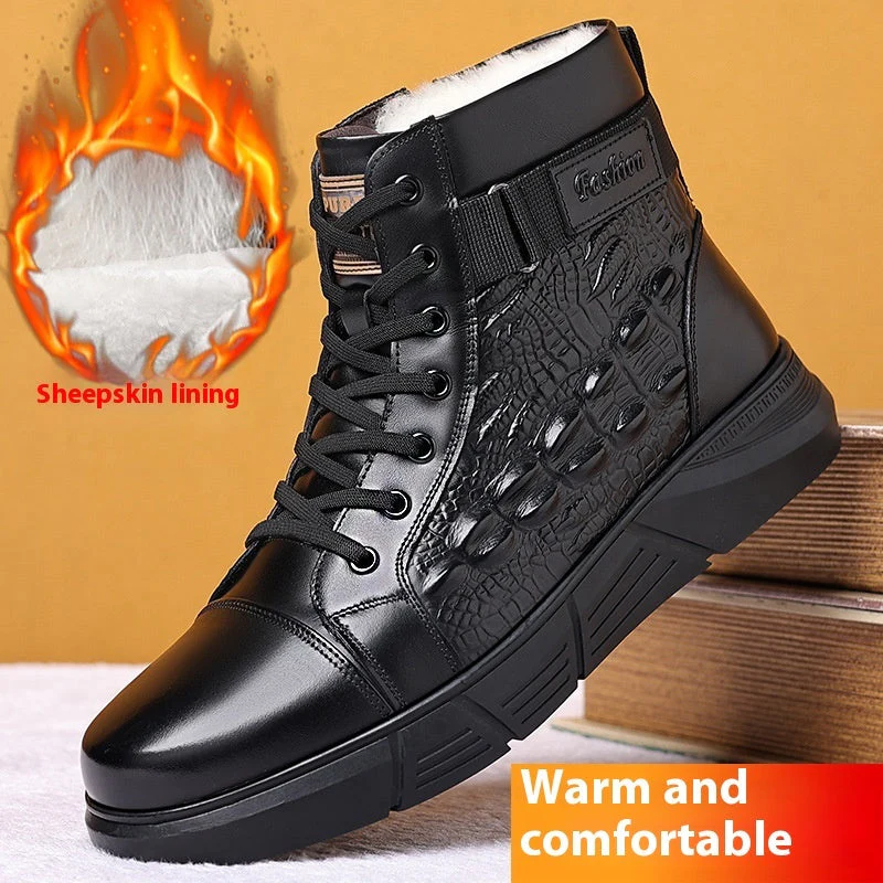 Insulating Men's Leather Boots - High Top, Fur Lined Winter - Image 6