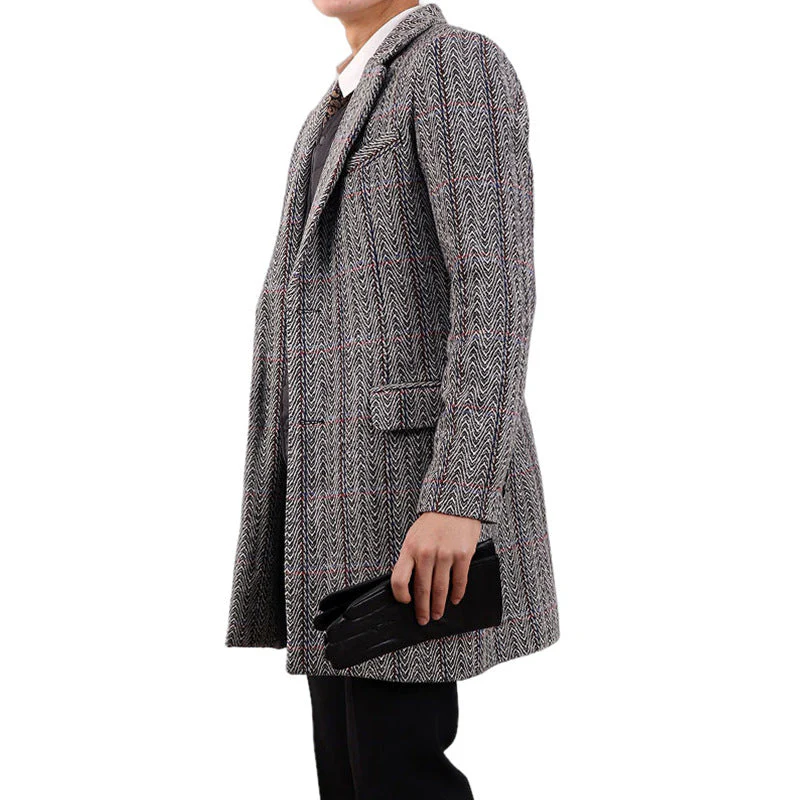 Insulating Men's Overcoat - Tailored Herringbone, Wool, Work - Image 2