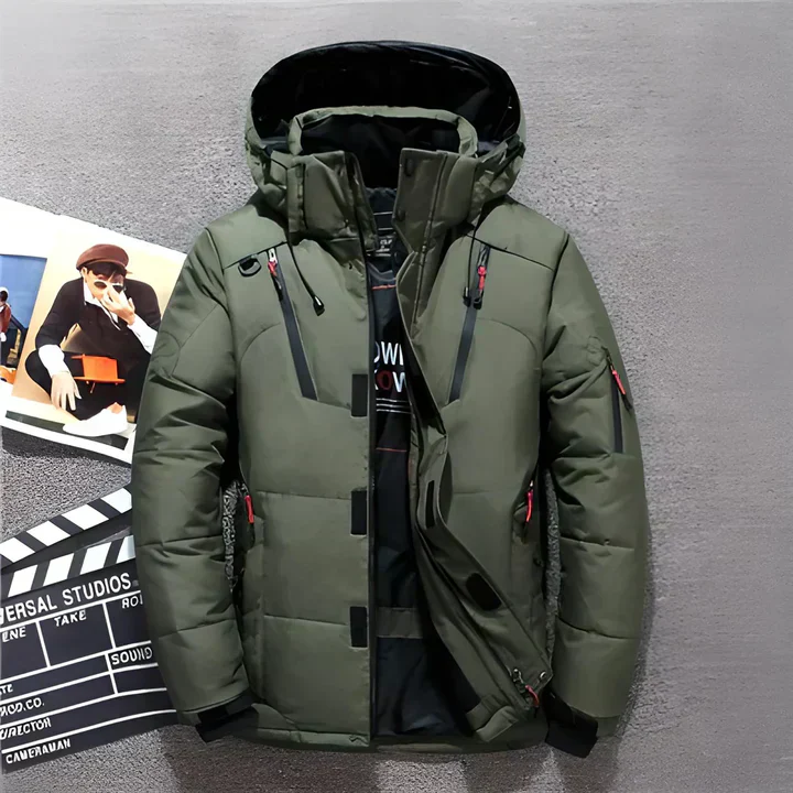 Insulating Men's Puffer Jacket - Hooded Polyester, Winter - Image 4