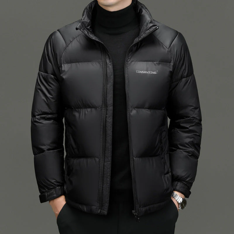 Insulating Men's Puffer Jacket - Stand Collar, Poly, Winter
