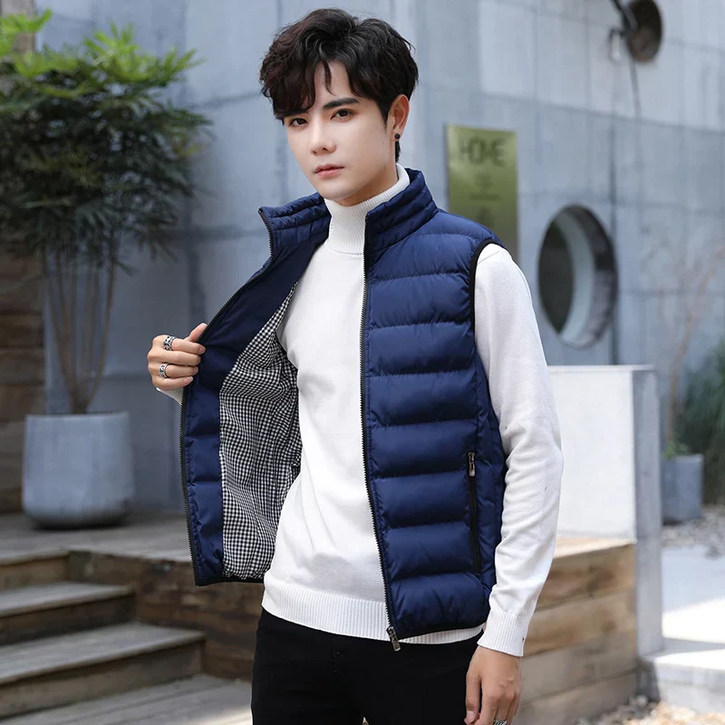 Insulating Men's Puffer Vest - Quilted Cotton Blend, Winter - Image 2