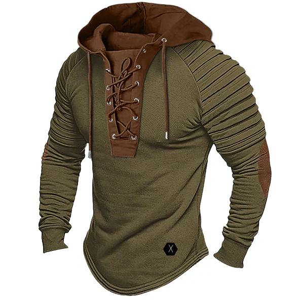 Insulating Men's Pullover - Lace Up Hood, Wool Cashmere - Image 2