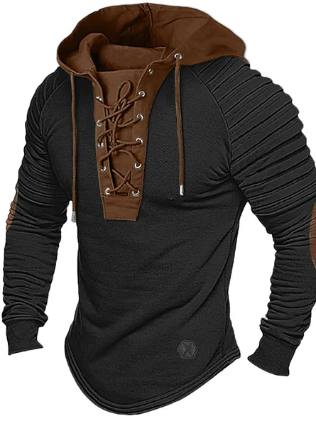 Insulating Men's Pullover - Lace Up Hood, Wool Cashmere - Image 3