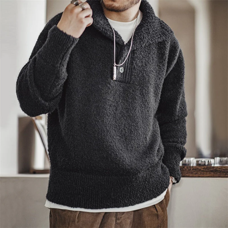 Insulating Men's Shawl Sweater - Sherpa Pullover, Winter