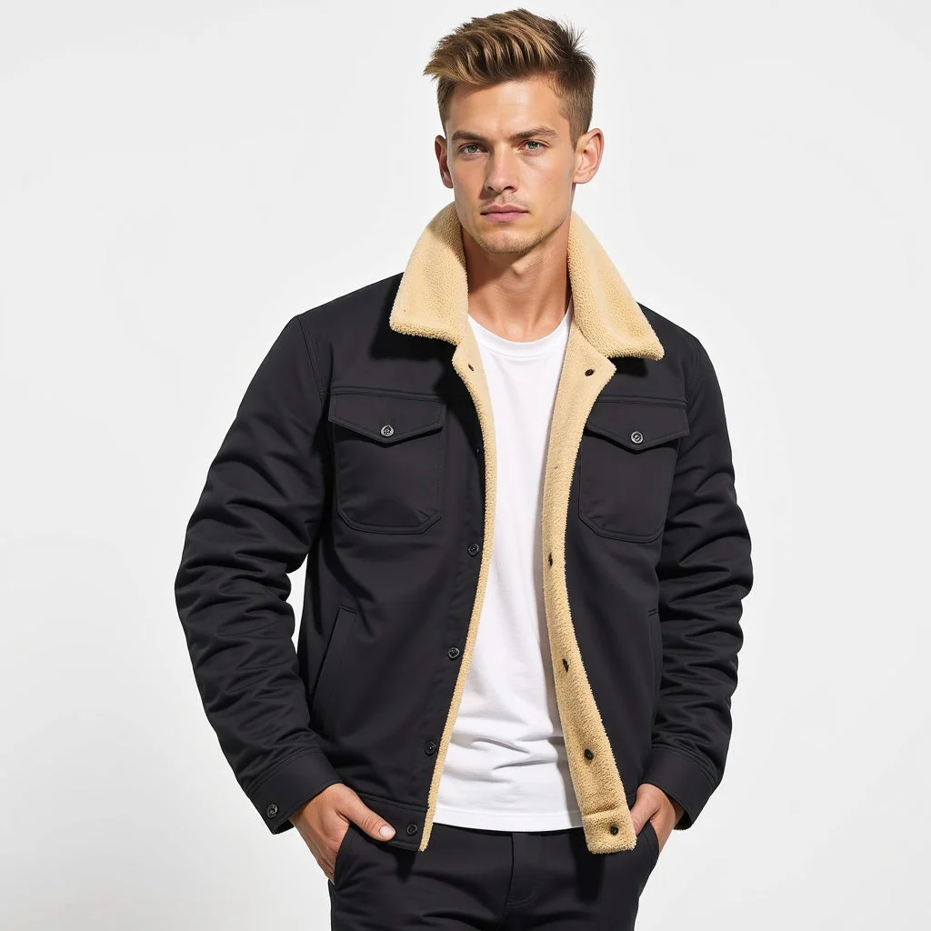 Insulating Men’s Sherpa Jacket – Trucker Style, Lined - Image 4