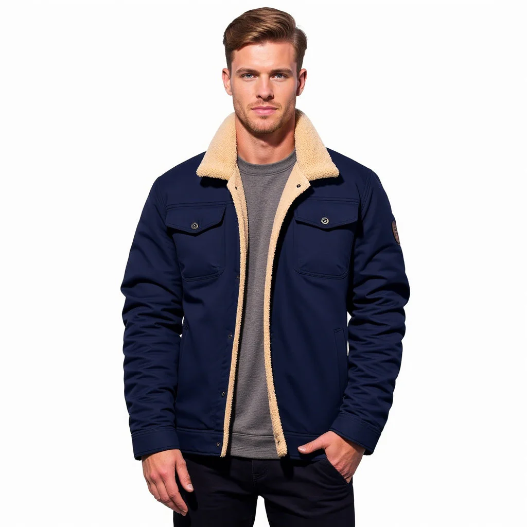 Insulating Men’s Sherpa Jacket – Trucker Style, Lined - Image 5