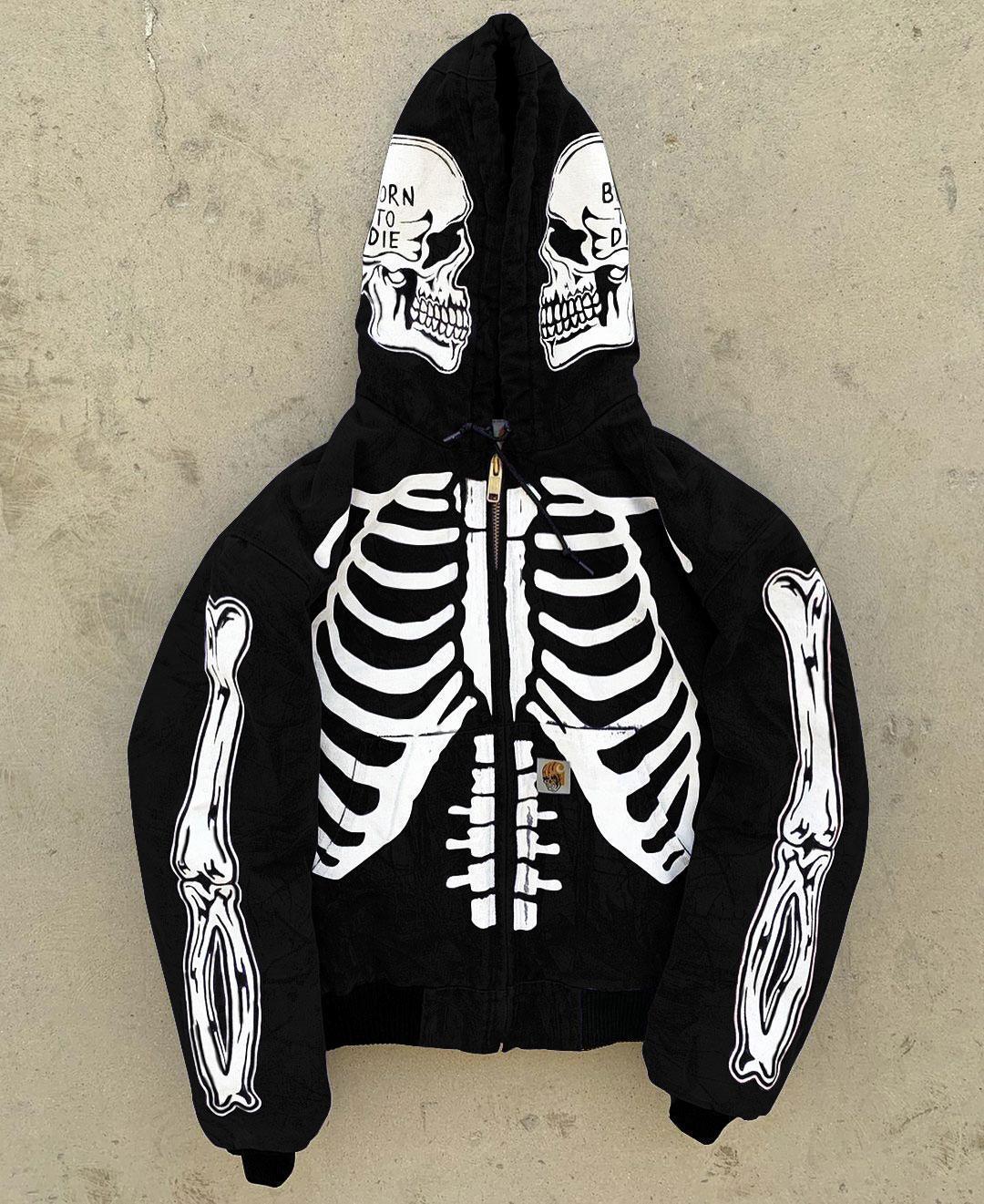 Insulating Men's Skeleton Hoodie - Full Zip Polyester Casual - Image 2