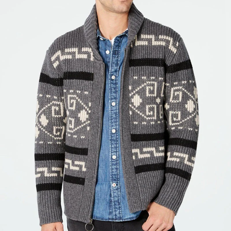 Insulating Men's Zip Cardigan - Shawl Collar Knit, Layering - Image 4