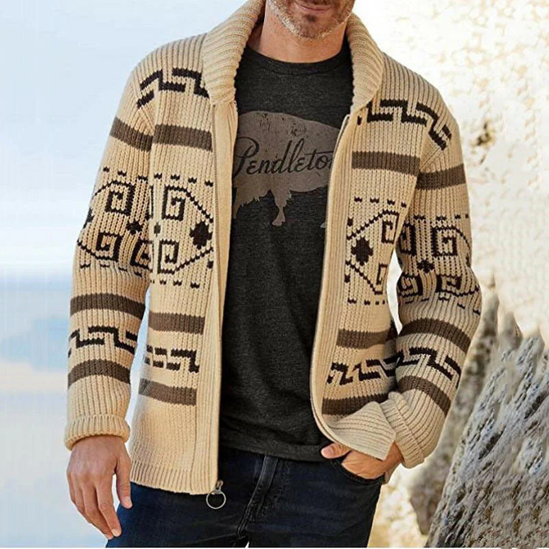 Insulating Men's Zip Cardigan - Shawl Collar Knit, Layering - Image 5