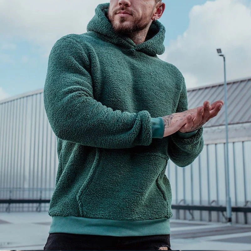 Insulating Mens Hooded Pullover - Sherpa Fleece, Casual - Image 2