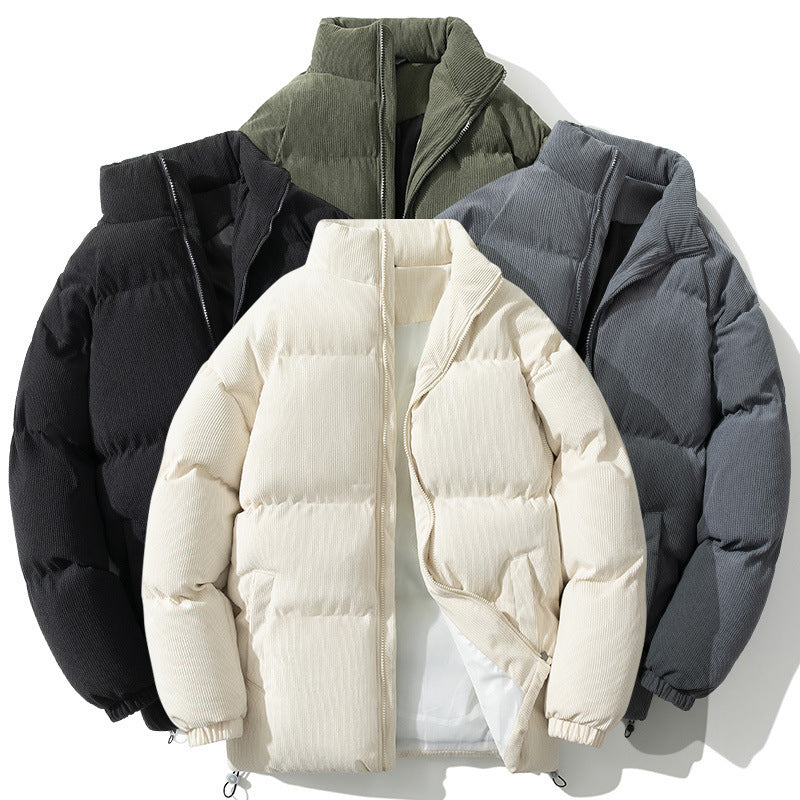 Insulating Mens Puffer Coat - Boxy Stand-Up Collar, Cotton