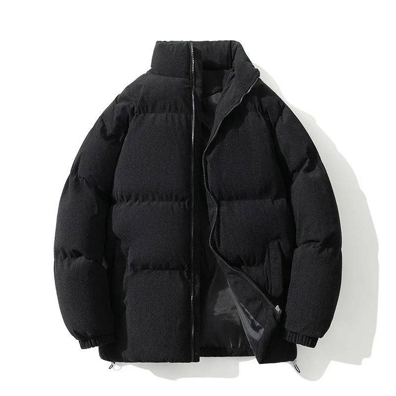 Insulating Mens Puffer Coat - Boxy Stand-Up Collar, Cotton - Image 5