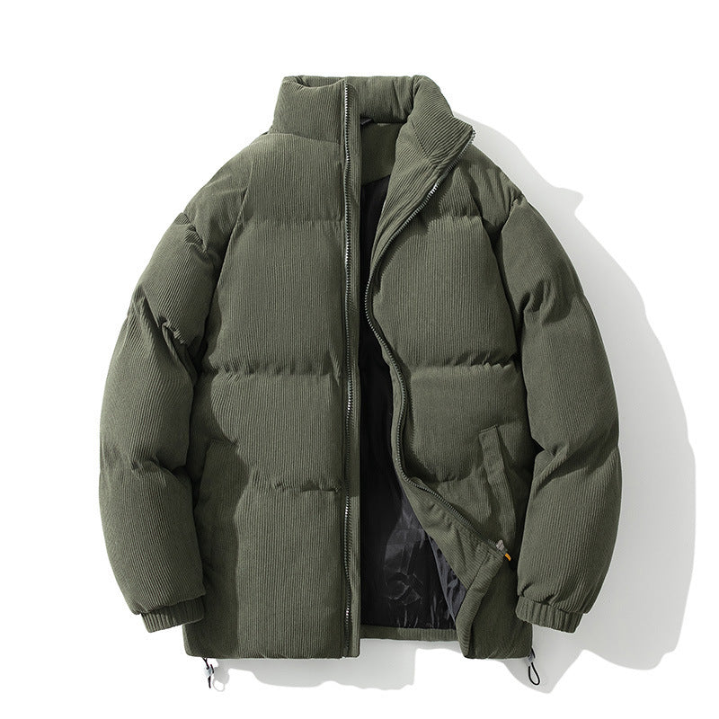 Insulating Mens Puffer Coat - Boxy Stand-Up Collar, Cotton - Image 7