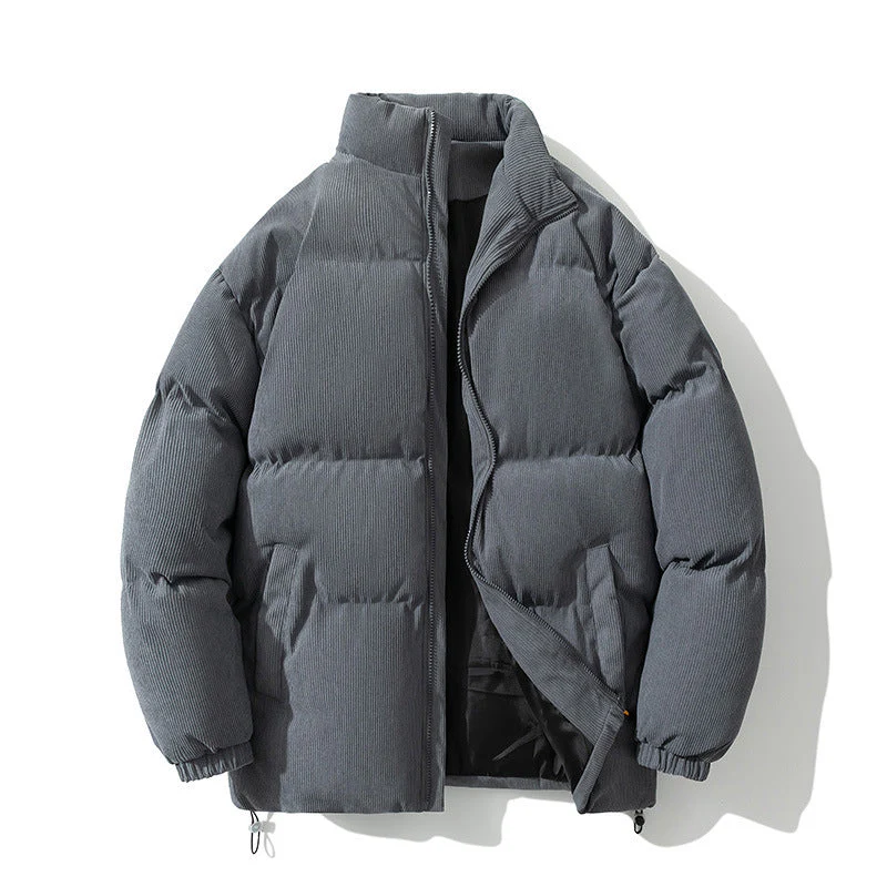 Insulating Mens Puffer Coat - Boxy Stand-Up Collar, Cotton - Image 9