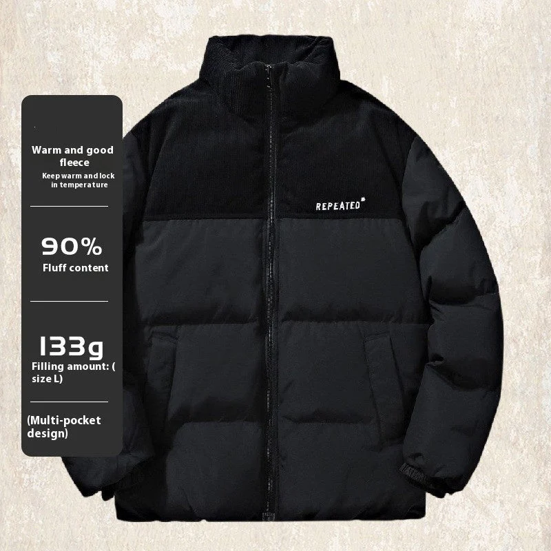 Insulating Mens Puffer Jacket - Corduroy Yoke, Duck Down - Image 3