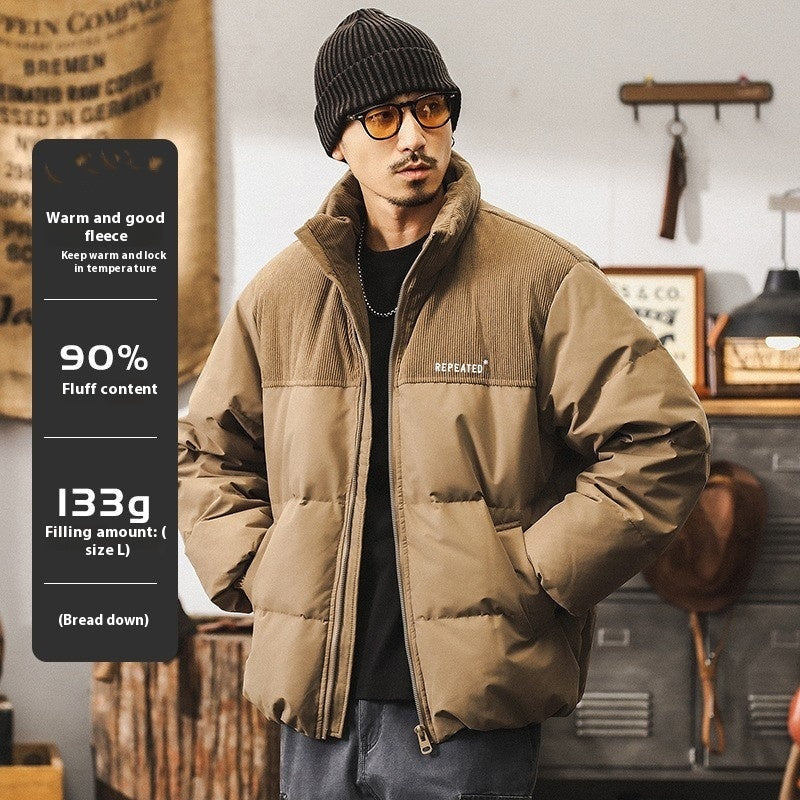 Insulating Mens Puffer Jacket - Corduroy Yoke, Duck Down - Image 4