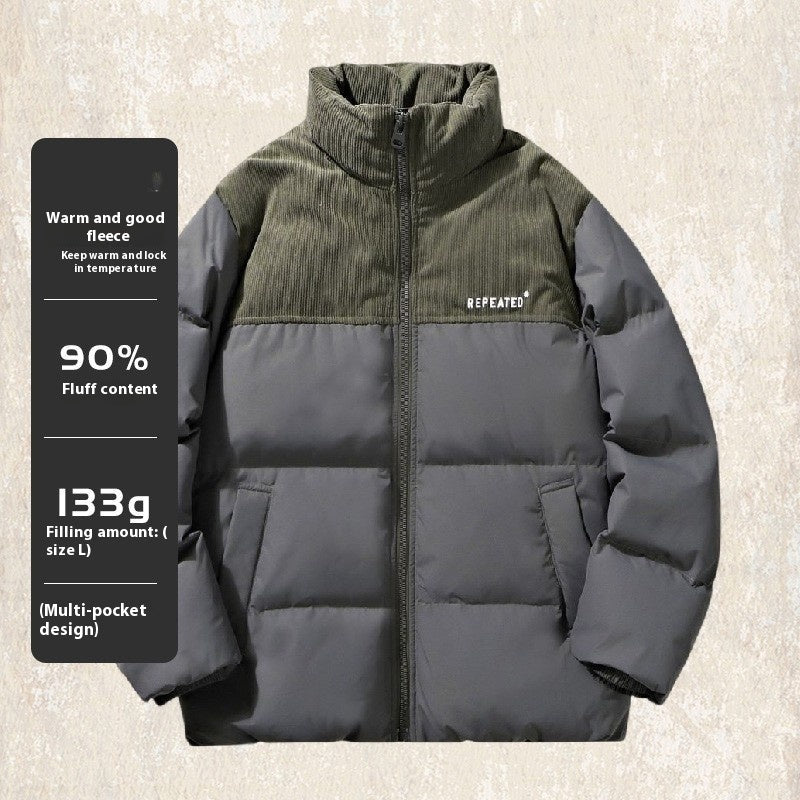 Insulating Mens Puffer Jacket - Corduroy Yoke, Duck Down - Image 5