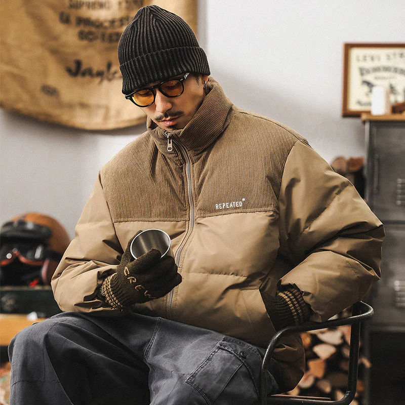 Insulating Mens Puffer Jacket - Corduroy Yoke, Duck Down - Image 7