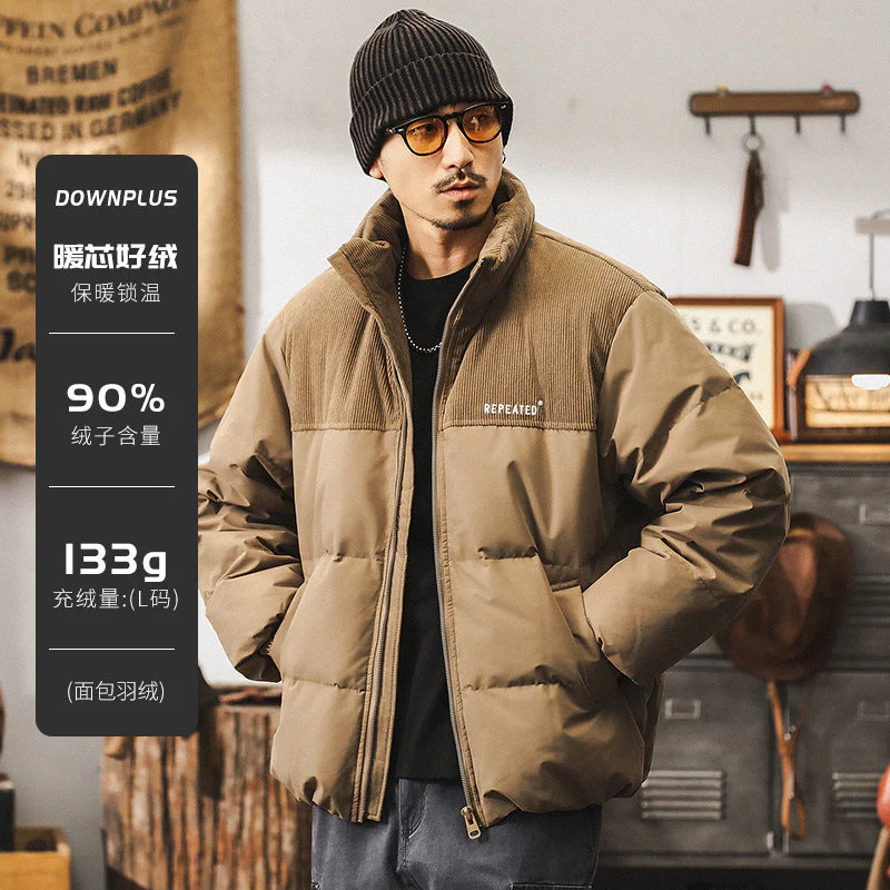 Insulating Mens Puffer Jacket - Corduroy Yoke, Duck Down - Image 9