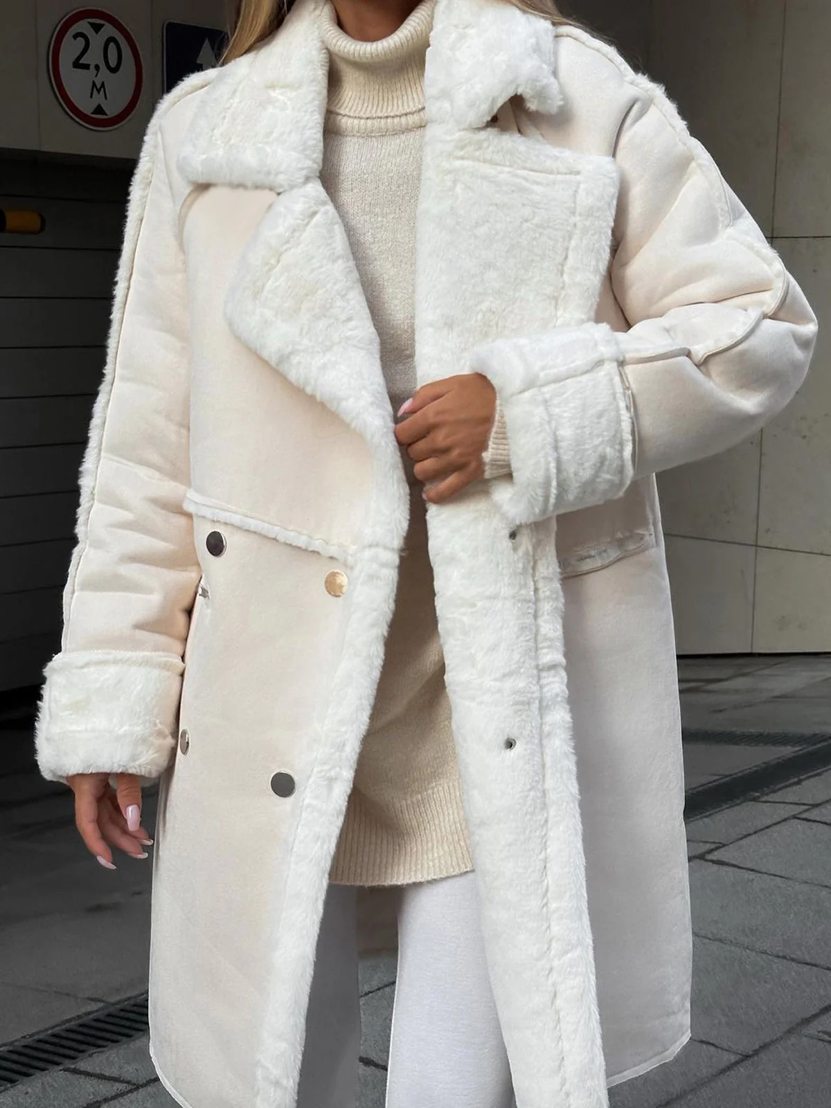 Insulating Women's Faux Fur Coat - Long Oversized, For Cold