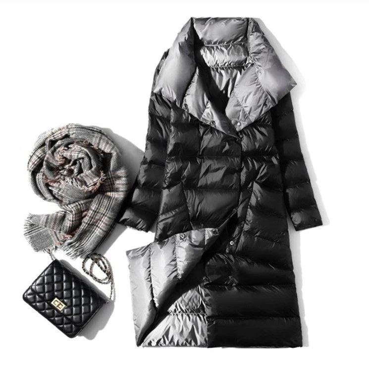 Insulating Women’s Mid Down Coat - Oversized Shawl, Duck - Image 5