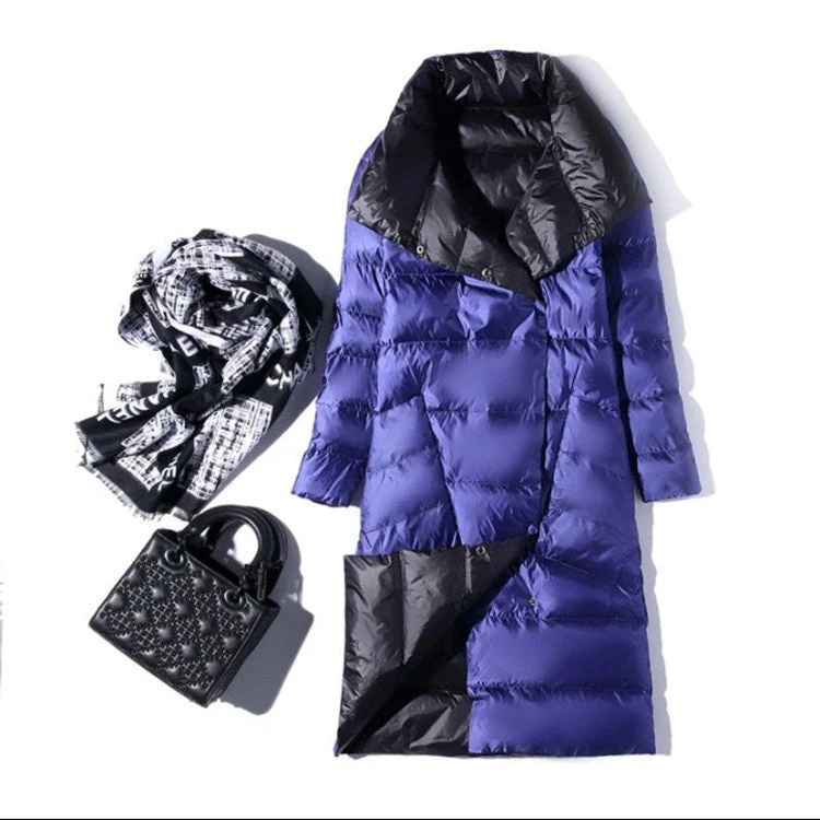 Insulating Women’s Mid Down Coat - Oversized Shawl, Duck - Image 9