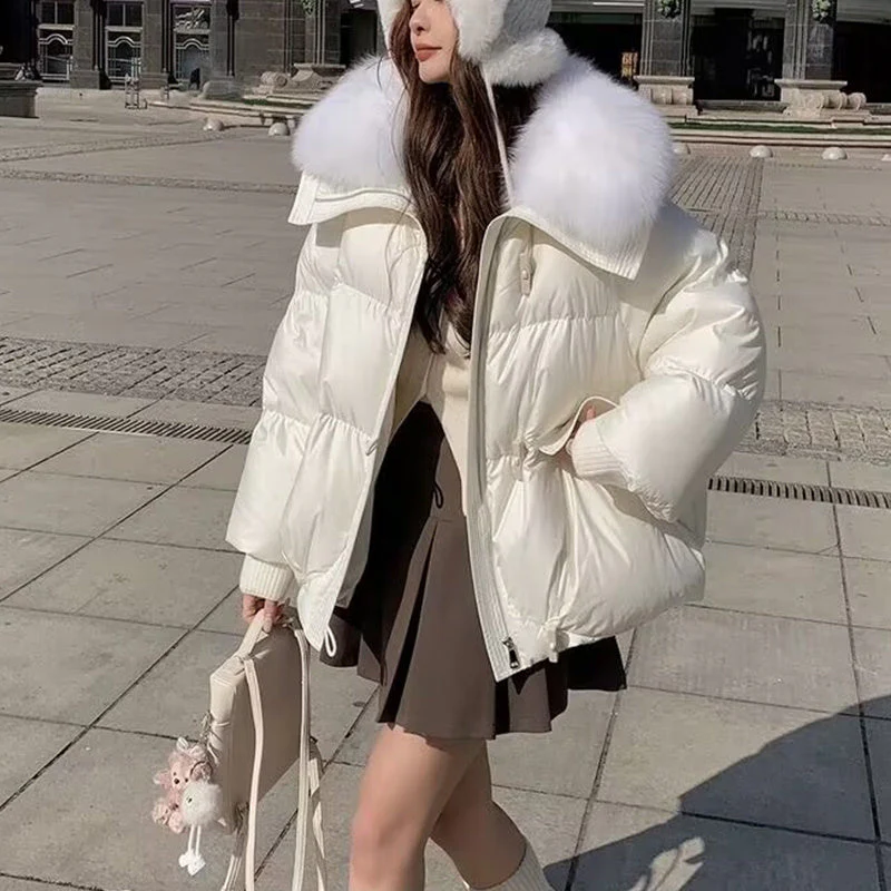 Insulating Women's Puffer Jacket - Short Boxy Fur Collar - Image 2