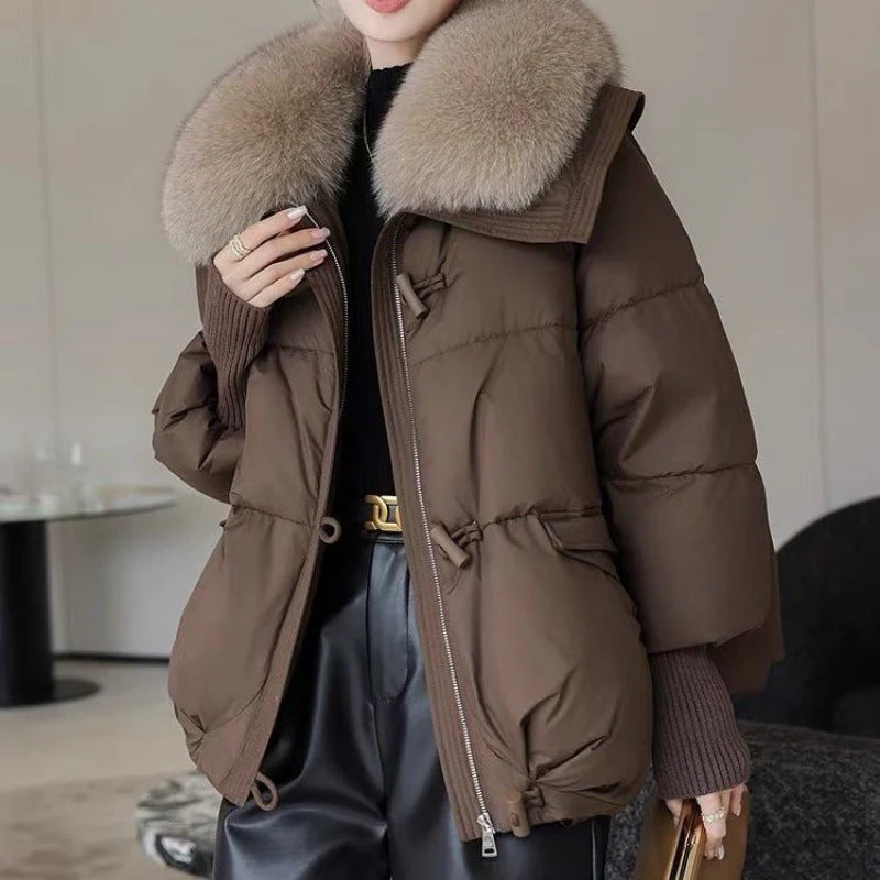 Insulating Women's Puffer Jacket - Short Boxy Fur Collar - Image 7