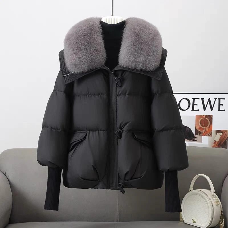 Insulating Women's Puffer Jacket - Short Boxy Fur Collar - Image 8