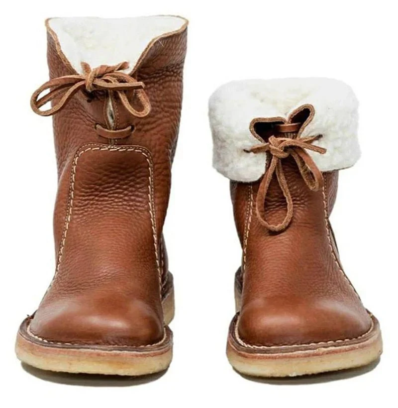 Insulating Women's Winter Boots - Foldover Cuff, Leather