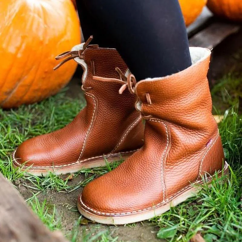 Insulating Women's Winter Boots - Foldover Cuff, Leather - Image 3