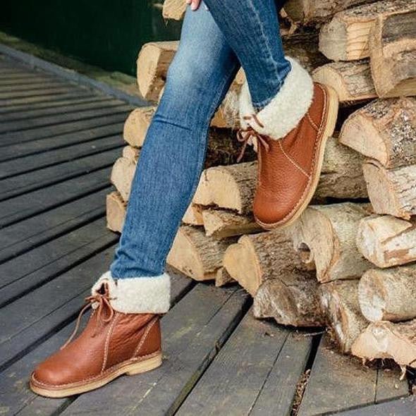 Insulating Women's Winter Boots - Foldover Cuff, Leather - Image 4