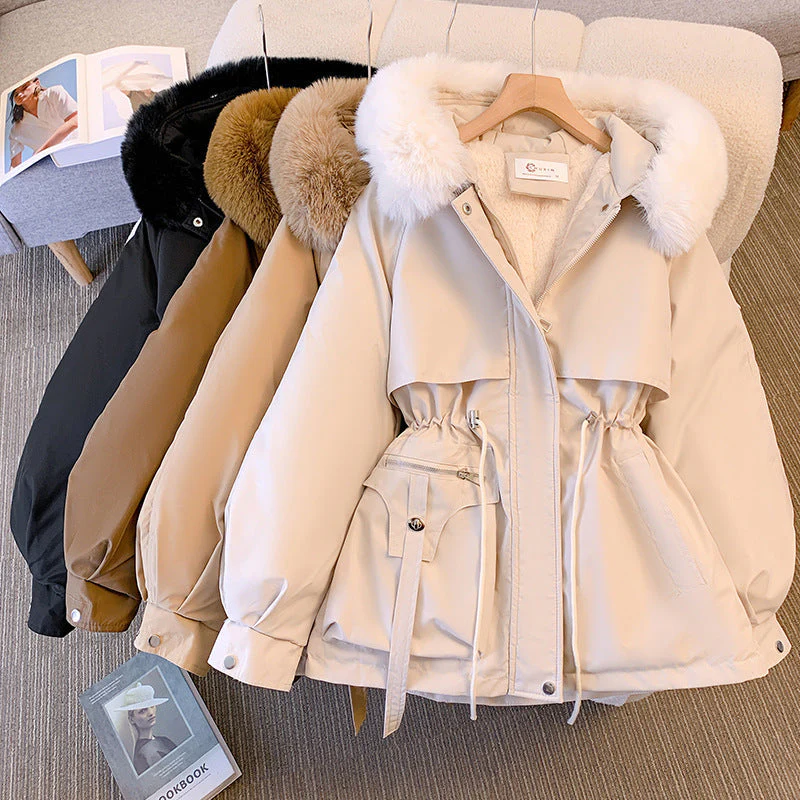 Insulating Women’s Winter Coat - Mid Length, Faux Fur Hood - Image 2
