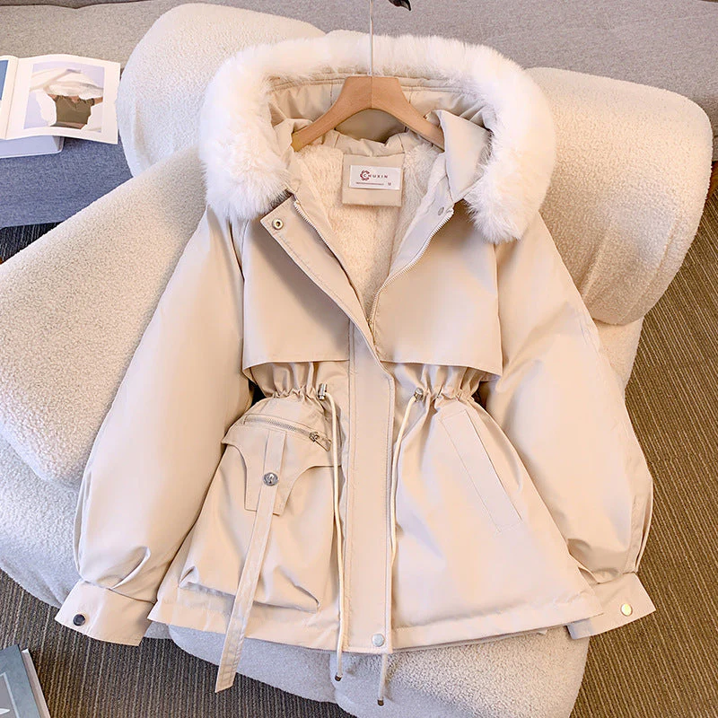 Insulating Women’s Winter Coat - Mid Length, Faux Fur Hood - Image 3