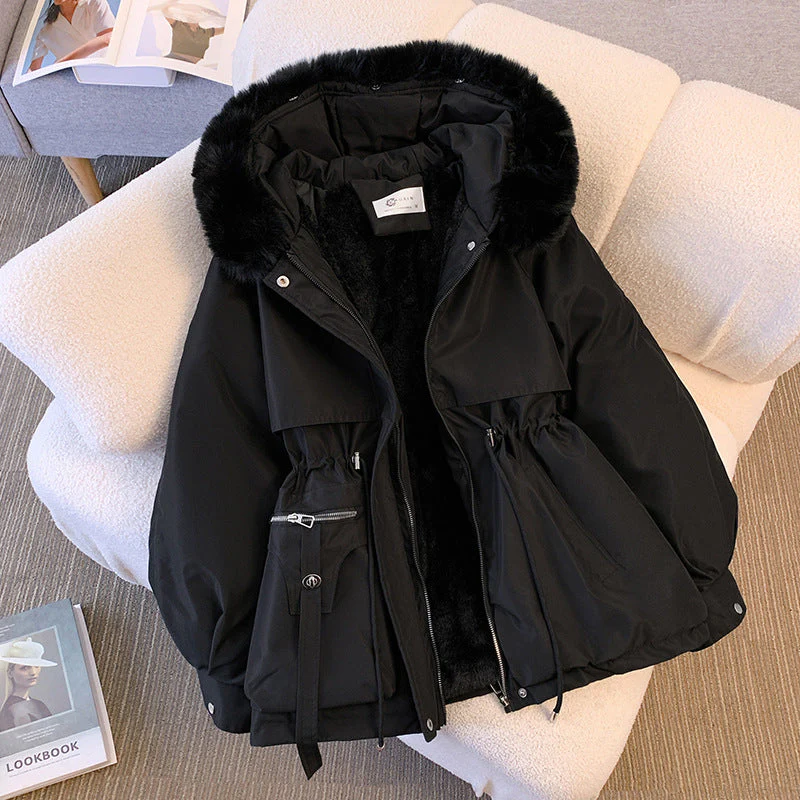 Insulating Women’s Winter Coat - Mid Length, Faux Fur Hood - Image 4