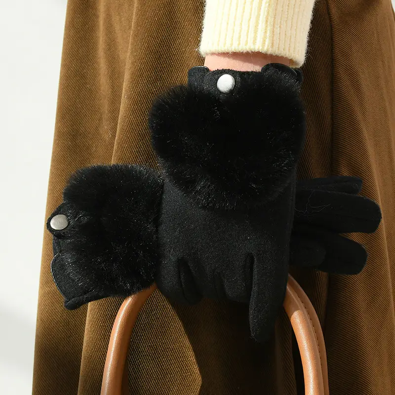 Insulating Women’s Winter Gloves – Faux Fur Trim, Cashmere - Image 5